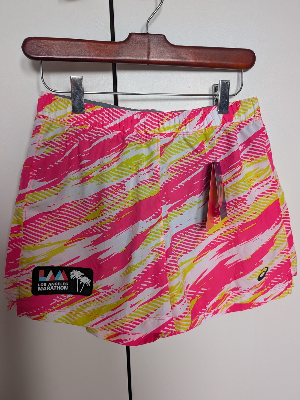 ASICS Women’s Pink & Yellow Los Angeles Marathon Running Shorts Size S